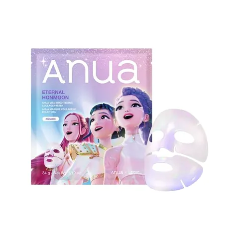 Sobre de la Anua Vita Brightening Collagen Mask edición KPop Demon Hunters con la mascarilla en hoja