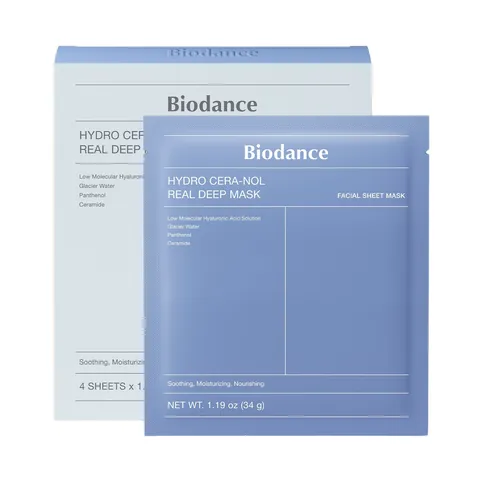 Caja y sobre azul de Biodance Hydro Cera-nol Real Deep Mask