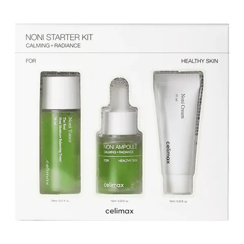 Caja CELIMAX The Real Noni Starter Kit con Noni Toner 20ml, Noni Ampoule 10ml y Noni Cream 10ml
