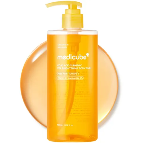 Frasco con bomba de Medicube Kojic Acid Turmeric Vita Brightening Body Wash 400ml
