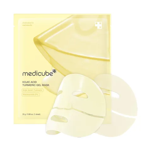 Sobre y mascarilla de gel dorada Medicube Kojic Acid Turmeric Brightening Gel Mask
