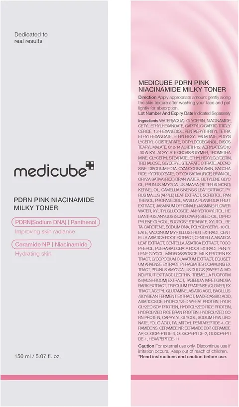 Empaque e ingredientes del Milky Toner