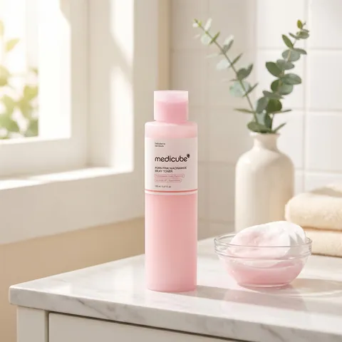 Medicube Milky Toner en el tocador
