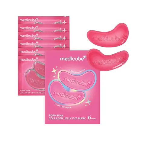 Medicube PDRN Pink Collagen Jelly Eye Mask 6 pares con parches de hidrogel rosa