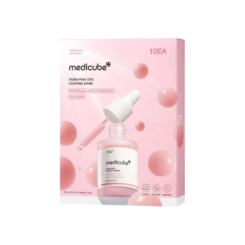 Caja rosa de 10 mascarillas Medicube PDRN Pink Vita Coating Mask